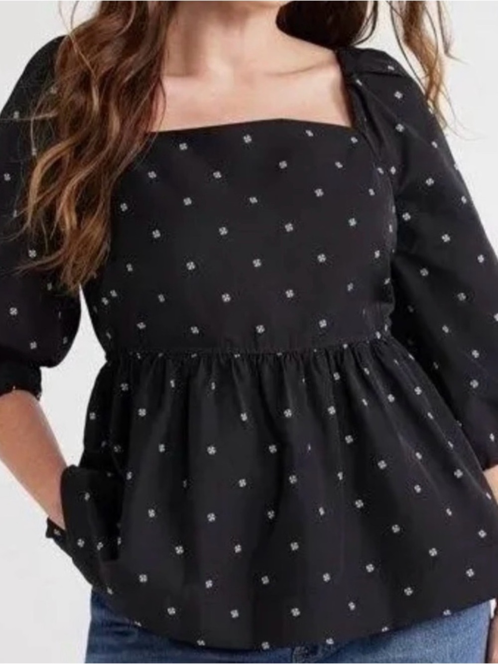 Black Free Assembly Floral Peplum Top